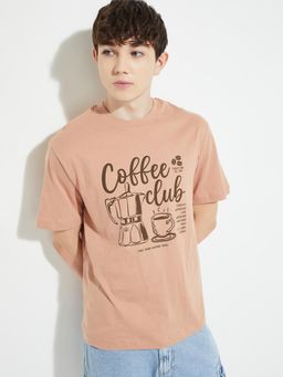 max - Men's Peach Cotton Regular Fit Printed T-Shirt