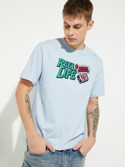 max - Men's Blue Cotton Regular Fit Printed T-Shirt