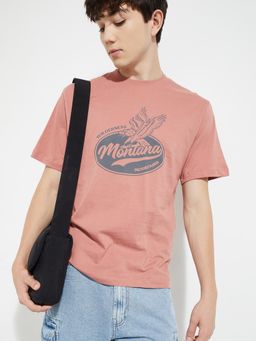 max - Men's Pink Cotton Regular Fit Printed T-Shirt