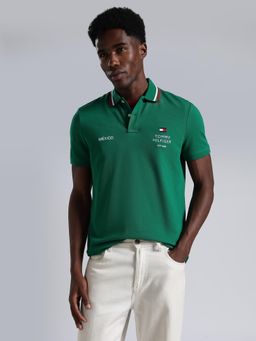 Tommy Hilfiger - Men's Green Cotton Regular Fit Embroidered Polo T-Shirt