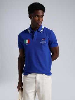 Tommy Hilfiger - Men's Blue Cotton Regular Fit Embroidered Polo T-Shirt