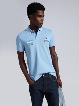Tommy Hilfiger - Men's Blue Cotton Regular Fit Embroidered Polo T-Shirt