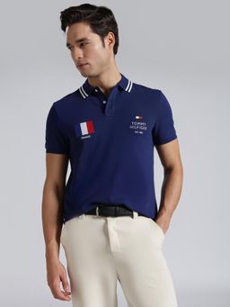 Tommy Hilfiger - Men's Navy Blue Cotton Regular Fit Embroidered Polo T-Shirt