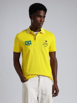 Tommy Hilfiger - Men's Yellow Cotton Regular Fit Embroidered Polo T-Shirt