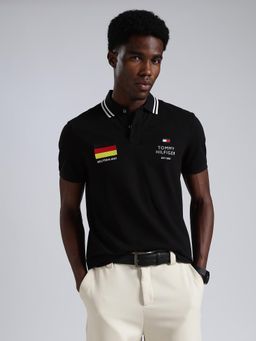 Tommy Hilfiger - Men's Black Cotton Regular Fit Embroidered Polo T-Shirt