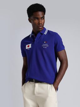 Tommy Hilfiger - Men's Blue Cotton Regular Fit Embroidered Polo T-Shirt