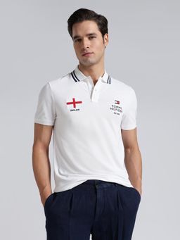 Tommy Hilfiger - Men's White Cotton Regular Fit Embroidered Polo T-Shirt