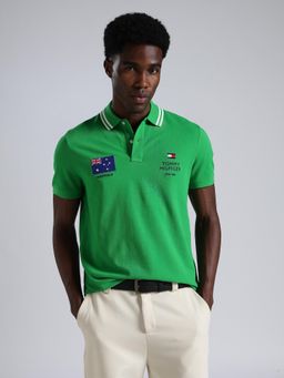 Tommy Hilfiger - Men's Green Cotton Regular Fit Embroidered Polo T-Shirt