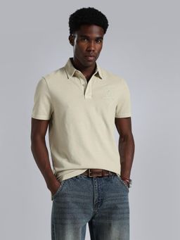 Tommy Hilfiger - Men's Beige Cotton Regular Fit Solid Polo T-Shirt