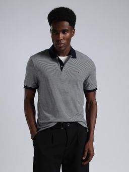 Tommy Hilfiger - Men's Grey Cotton Regular Fit Stripes Polo T-Shirt