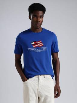 Tommy Hilfiger - Men's Blue Cotton Regular Fit Printed T-Shirt