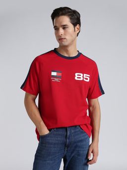 Tommy Hilfiger - Men's Red Cotton Regular Fit Printed T-Shirt