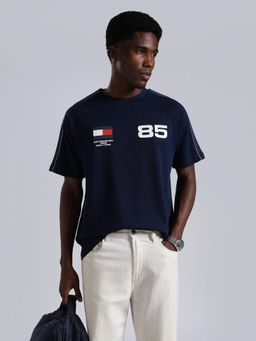 Tommy Hilfiger - Men's Navy Blue Cotton Regular Fit Printed T-Shirt