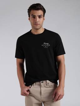 Tommy Hilfiger - Men's Black Cotton Regular Fit Solid T-Shirt
