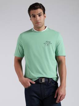 Tommy Hilfiger - Men's Green Cotton Regular Fit Solid T-Shirt