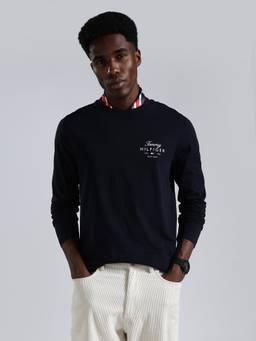 Tommy Hilfiger - Men's Navy Blue Cotton Regular Fit Solid T-Shirt