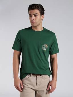 Tommy Hilfiger - Men's Green Cotton Regular Fit Solid T-Shirt