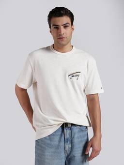 Tommy Hilfiger - Men's Off White Cotton Relaxed Fit Graphic T-Shirt