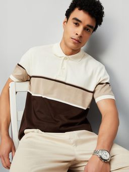 max - Men's Multi-Color Cotton Regular Fit Colorblock Polo T-Shirt