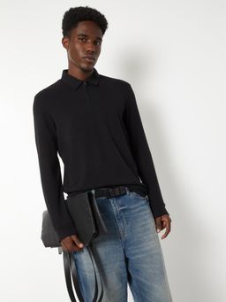 max - Men's Black Cotton Regular Fit Solid Polo T-Shirt