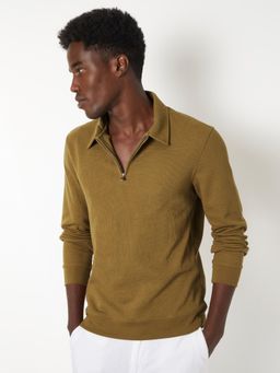 max - Men's Mustard Cotton Regular Fit Solid Polo T-Shirt