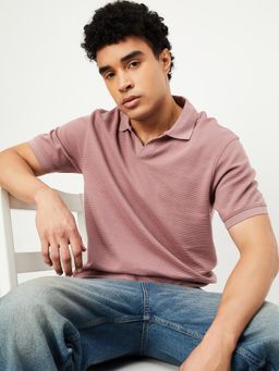 max - Men's Mauve Cotton Regular Fit Textured Polo T-Shirt