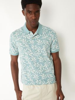 max - Men's Blue Cotton Regular Fit Printed Polo T-Shirt