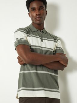 max - Men's Multi-Color Cotton Regular Fit Stripes Polo T-Shirt