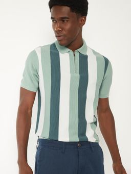 max - Men's Multi-Color Cotton Regular Fit Stripes Polo T-Shirt