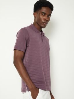 max - Men's Purple Cotton Regular Fit Textured Polo T-Shirt