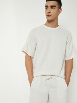 max - Men's White Cotton Regular Fit Solid T-Shirt