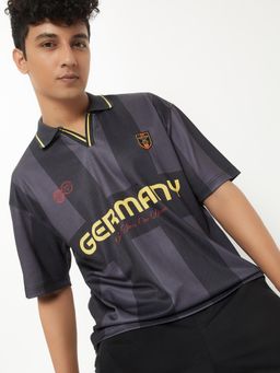 max - Men's Black Polyester Regular Fit Stripes Polo T-Shirt