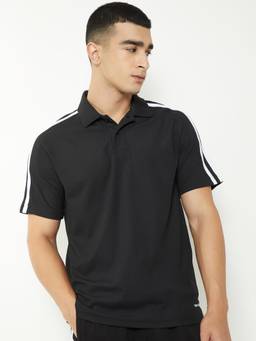 max - Men's Black Polyester Regular Fit Solid Polo T-Shirt