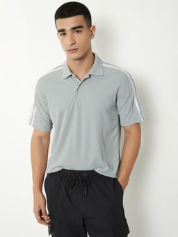 max - Men's Grey Polyester Regular Fit Solid Polo T-Shirt