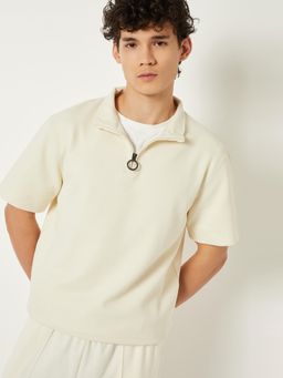 max - Men's Beige Cotton Regular Fit Solid T-Shirt
