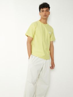 max - Men's Green Cotton Regular Fit Stripes T-Shirt