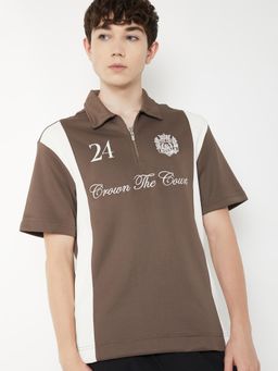 max - Men's Brown Cotton Regular Fit Embroidered Polo T-Shirt