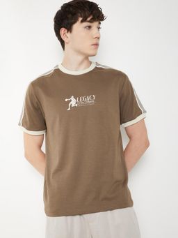 max - Men's Brown Cotton Regular Fit Printed T-Shirt