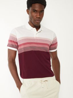 max - Men's Maroon Cotton Regular Fit Stripes Polo T-Shirt