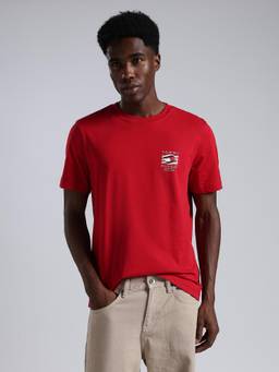Tommy Hilfiger - Men's Red Cotton Regular Fit Solid T-Shirt