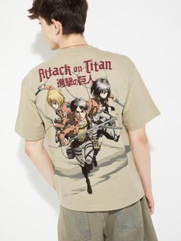 max - Men's Beige Cotton Regular Fit Graphic T-Shirt