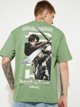 max - Men's Green Cotton Regular Fit Graphic T-Shirt