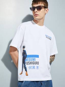 max - Men's White Cotton Regular Fit Graphic T-Shirt
