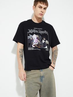 max - Men's Black Cotton Regular Fit Graphic T-Shirt
