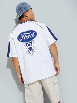max - Men's White Cotton Regular Fit Printed T-Shirt