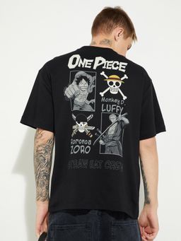 max - Men's Black Cotton Regular Fit Graphic T-Shirt