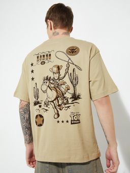 max - Men's Beige Cotton Regular Fit Graphic T-Shirt