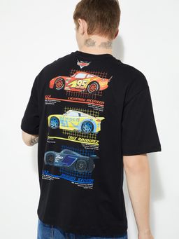 max - Men's Black Cotton Regular Fit Graphic T-Shirt