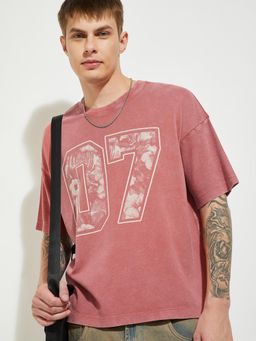 max - Men's Red Cotton Regular Fit Printed T-Shirt