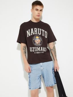 max - Men's Brown Cotton Regular Fit Printed T-Shirt